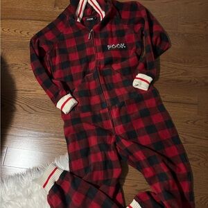 Adult (unisex) Red and Black Plaid Pajama Onesie